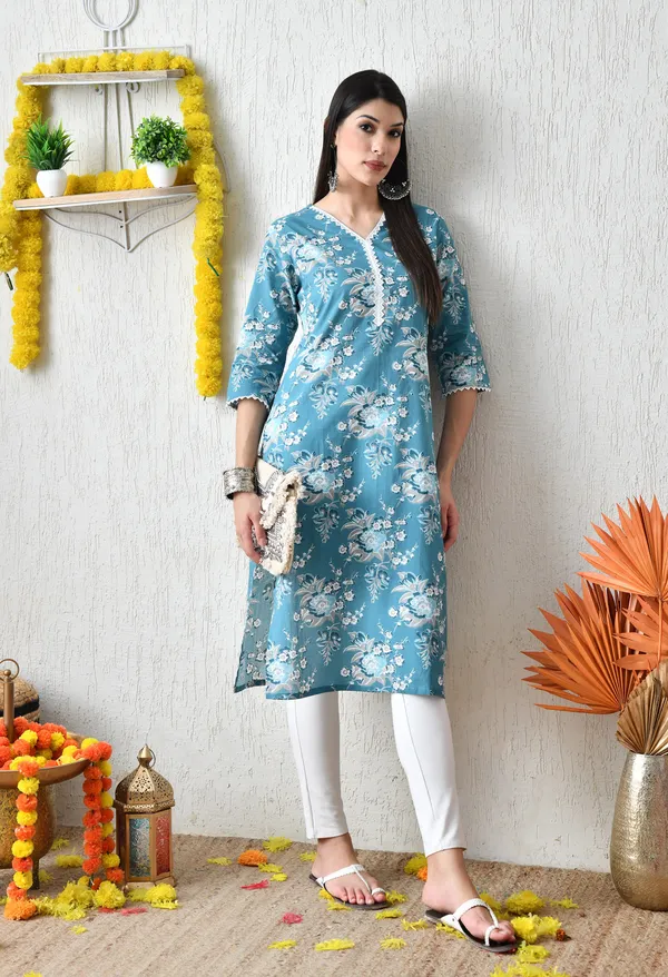 Sea_Green_Cotton_Floral_Embroidered_and_Printed_Kurta_For_Women