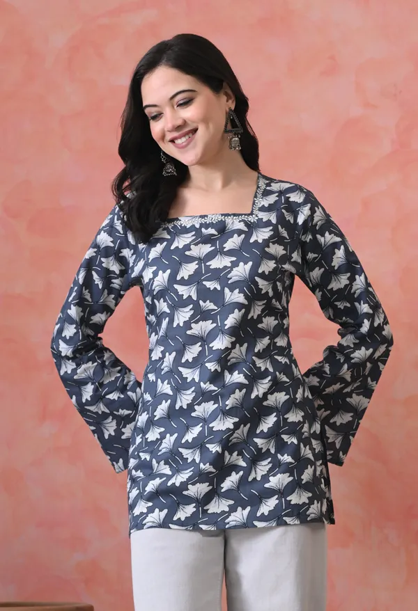 Grey_Cotton_Floral_Print_Kurti_For_Women