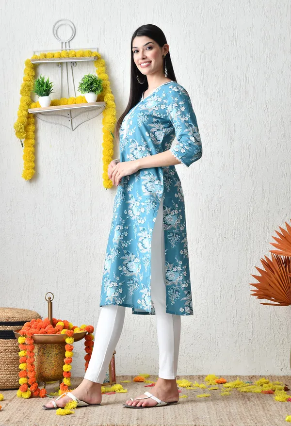 Sea_Green_Cotton_Floral_Embroidered_and_Printed_Kurta_For_Women