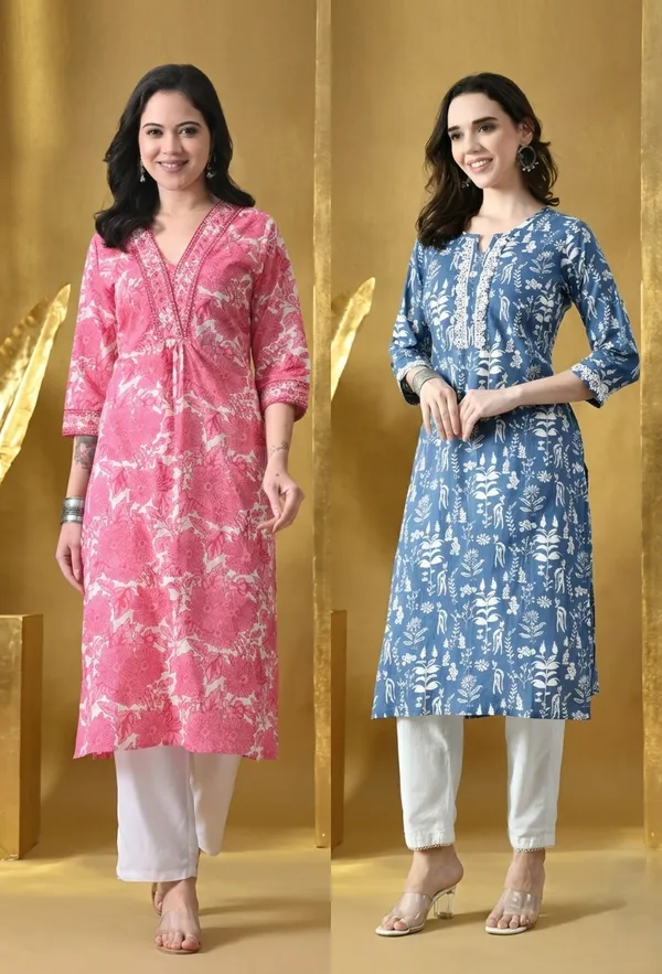 Blue_and_Pink_Cotton_Floral_Printed_Kurta_For_Women