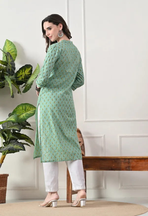 Green_Cotton_Floral_Print_Kurta_For_Women
