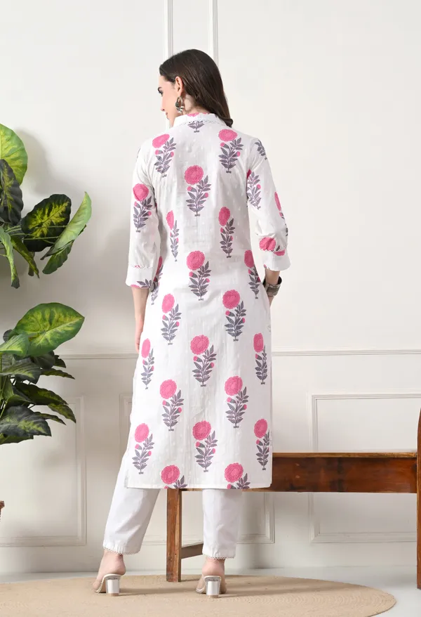 White_Cotton_Floral_Block_Print_Kurta_For_Women