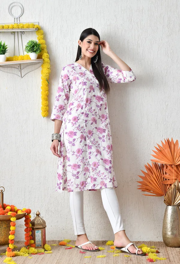 White_And_Purple_Cotton_Floral_Printed_Kurta_For_Women