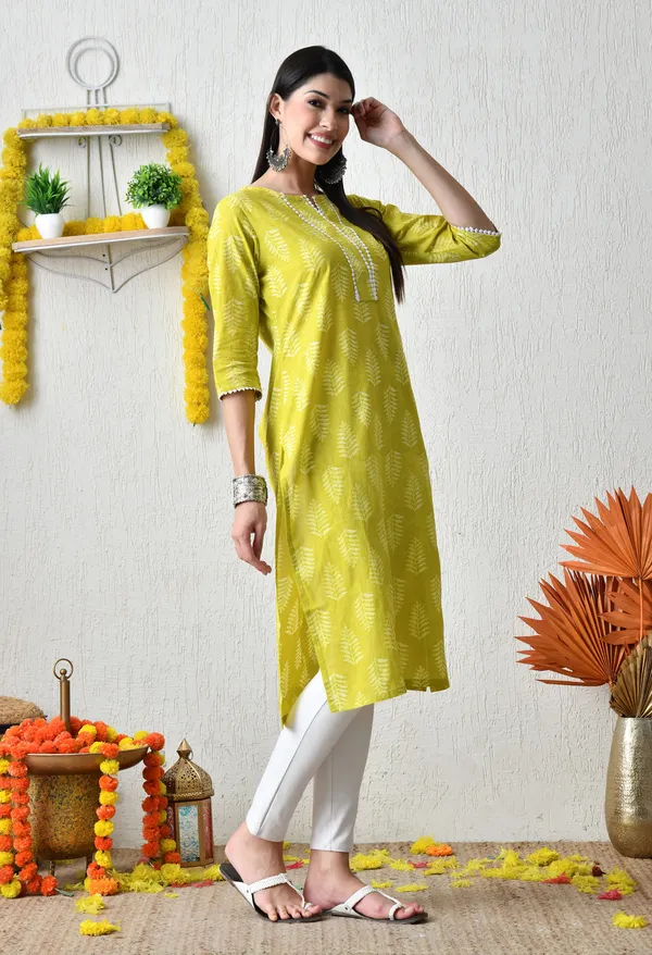 Lemon_Yellow_Cotton_Printed_Kurta_For_Women