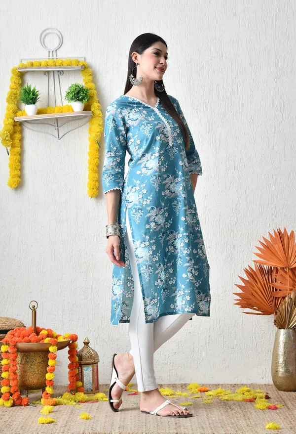Sea_Green_Cotton_Floral_Embroidered_and_Printed_Kurta_For_Women