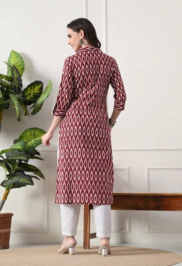 Maroon_Cotton_Ikat_Print_Kurta_For_Women