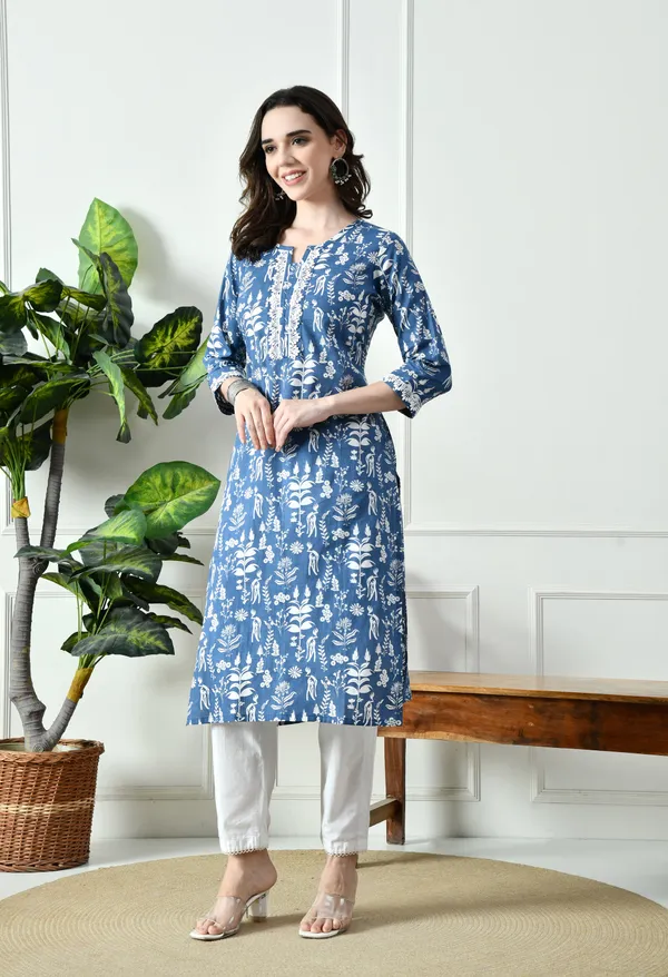 Blue_Cotton_Floral_Printed_Kurta_For_Women