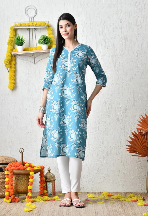 Sea_Green_Cotton_Floral_Embroidered_and_Printed_Kurta_For_Women