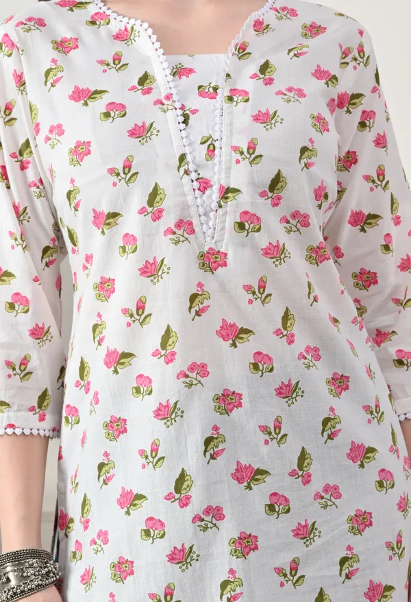 White_Cotton_Floral_Print_Kurti_For_Women