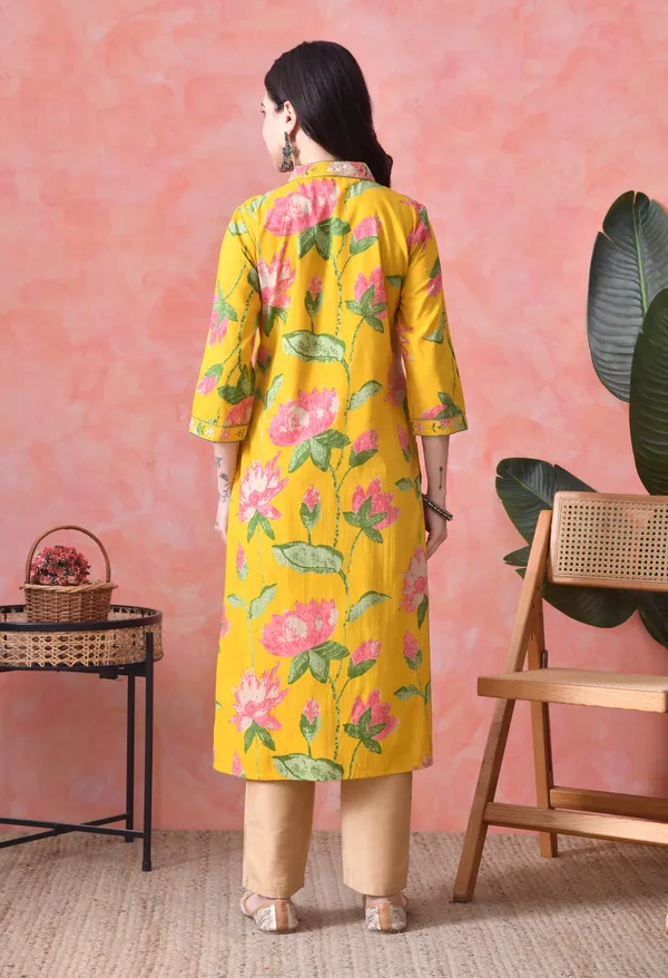 Yellow_Cotton_Floral_Print_Kurta_For_Women