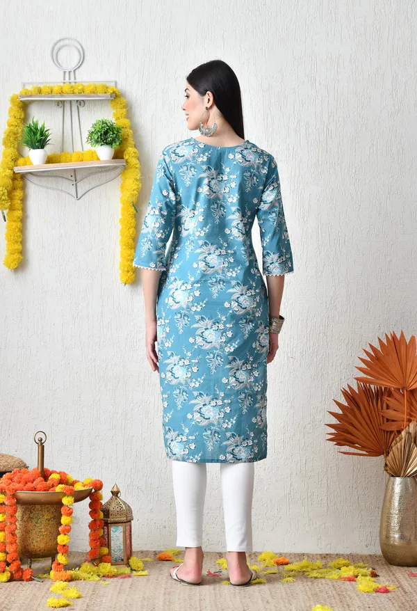 Sea_Green_Cotton_Floral_Printed_Kurta_For_Women