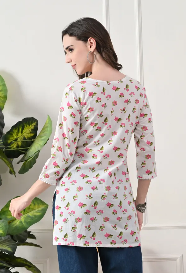 White_Cotton_Floral_Print_Kurti_For_Women