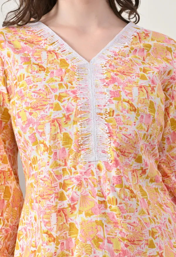 Yellow_Cotton_Floral_Print_Kurta_For_Women