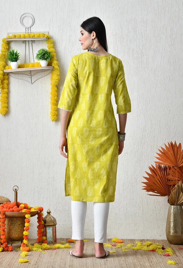 Lemon_Yellow_Cotton_Printed_Kurta_For_Women