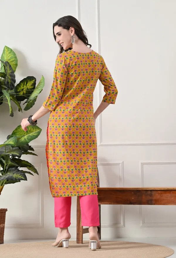 Yellow_Cotton_Floral_Printed_Kurta_For_Women