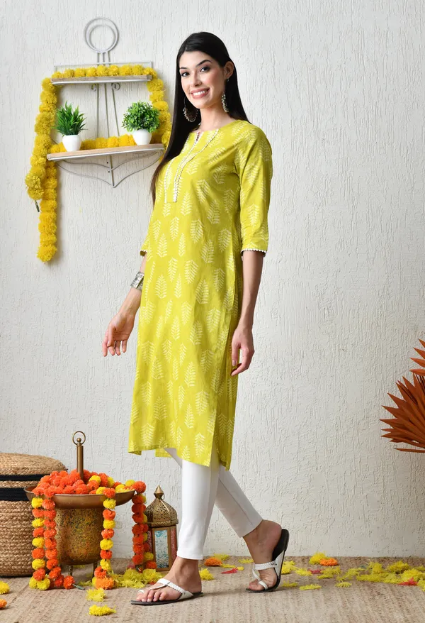 Lemon_Yellow_Cotton_Printed_Kurta_For_Women