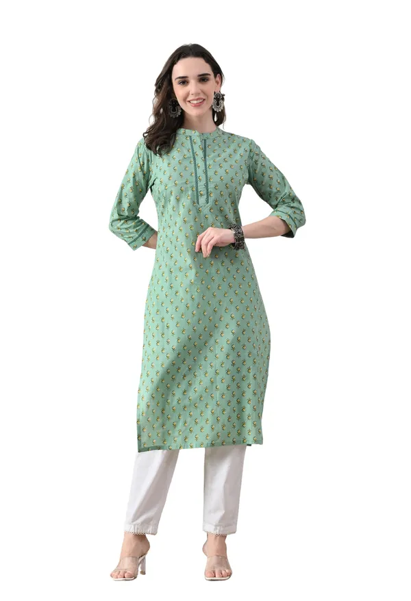 Green_Cotton_Floral_Print_Kurta_For_Women