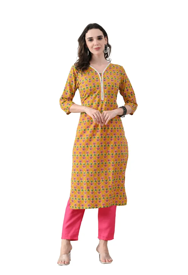 Yellow_Cotton_Floral_Printed_Kurta_For_Women