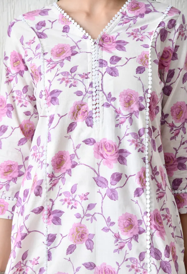 White_And_Purple_Cotton_Floral_Printed_Kurta_For_Women
