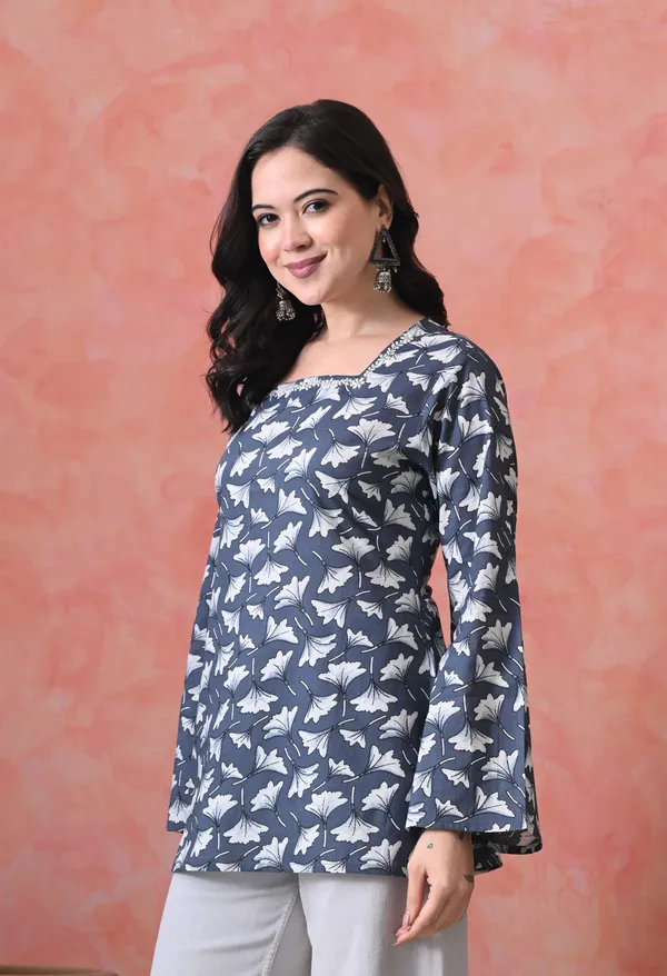 Grey_Cotton_Floral_Print_Kurti_For_Women