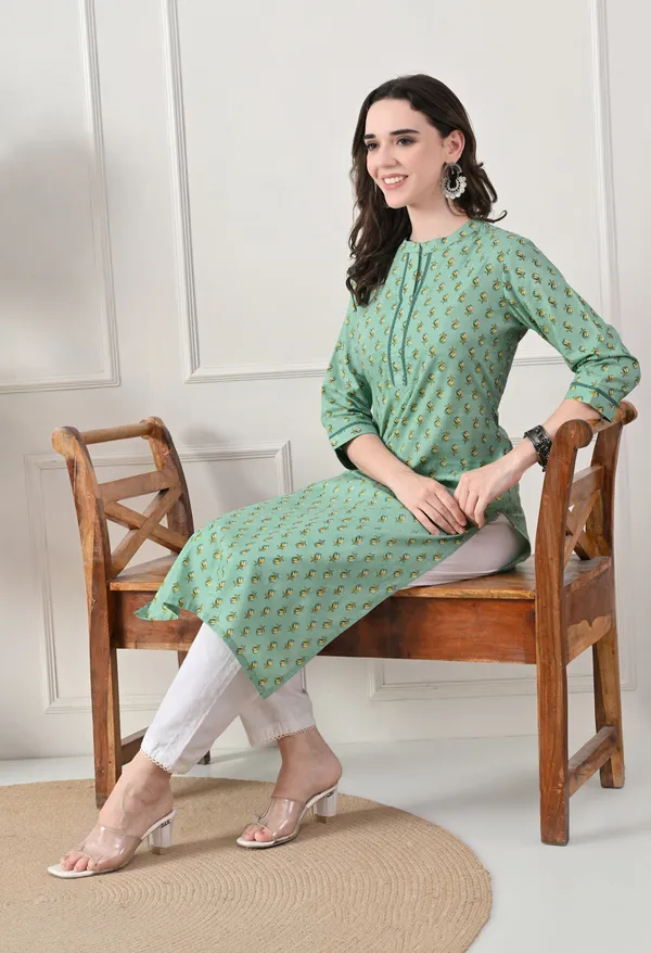Green_Cotton_Floral_Print_Kurta_For_Women