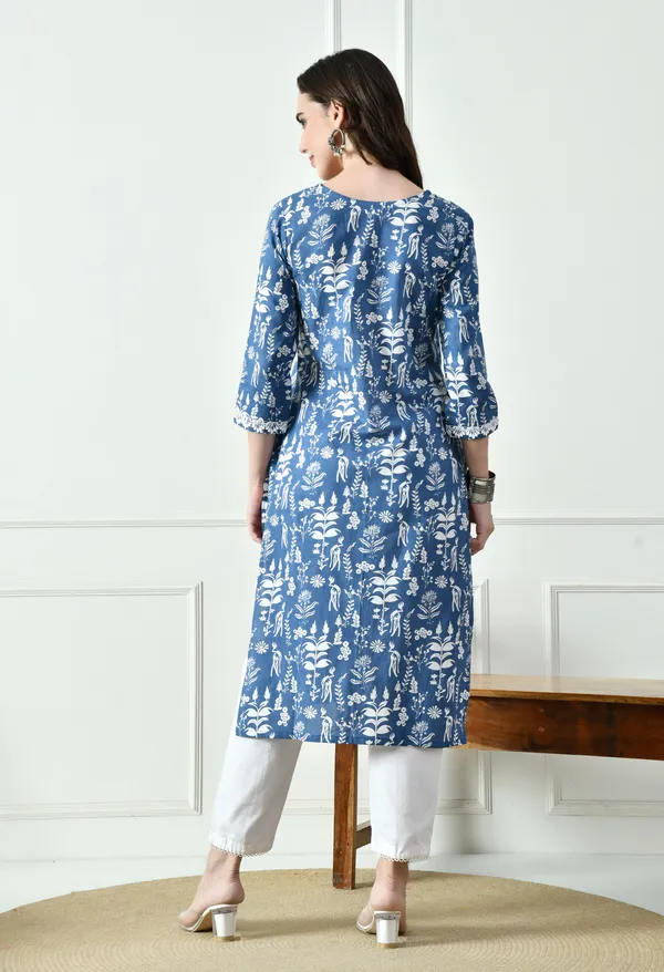 Blue_Cotton_Floral_Printed_Kurta_For_Women