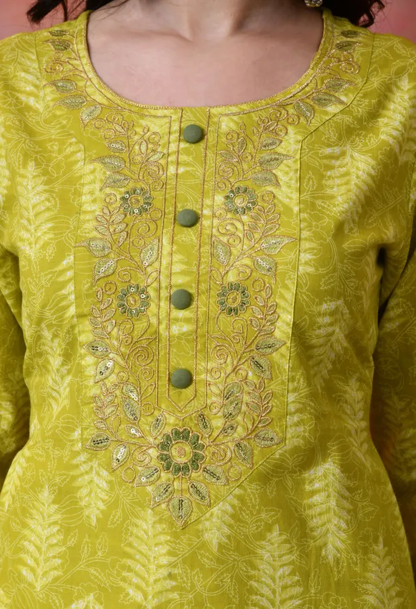 Lemon_Yellow_Cotton_Embroidered_Kurta_For_Women