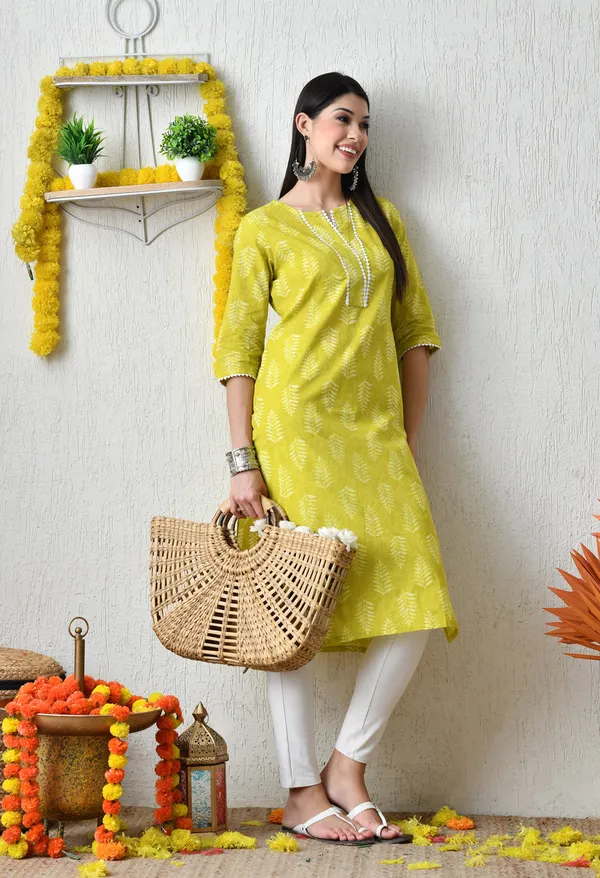 Lemon_Yellow_Cotton_Printed_Kurta_For_Women