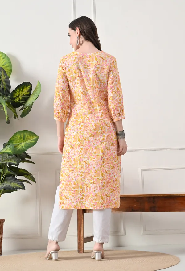 Yellow_Cotton_Floral_Print_Kurta_For_Women