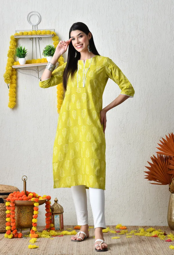 Lemon_Yellow_Cotton_Printed_Kurta_For_Women