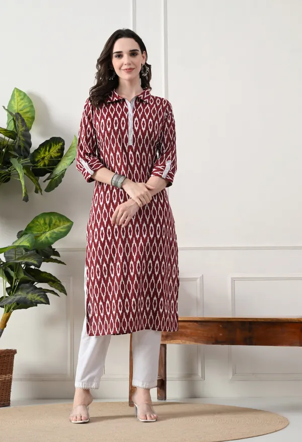 Maroon_Cotton_Ikat_Print_Kurta_For_Women