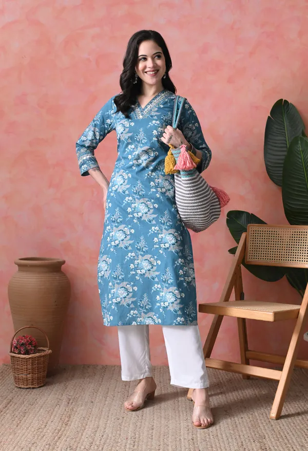 Sea_Green_Cotton_Floral_Embroidered_Kurta_For_Women