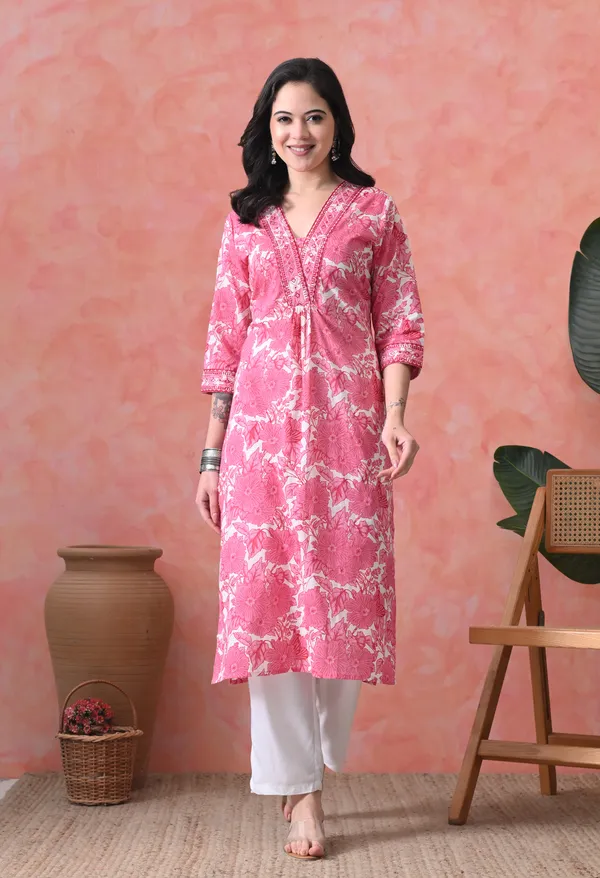 Pink_Cotton_Floral_Embroidered_Kurta_For_Women