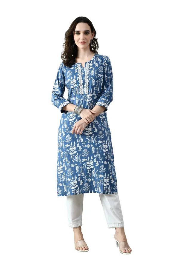 Blue_Cotton_Floral_Printed_Kurta_For_Women
