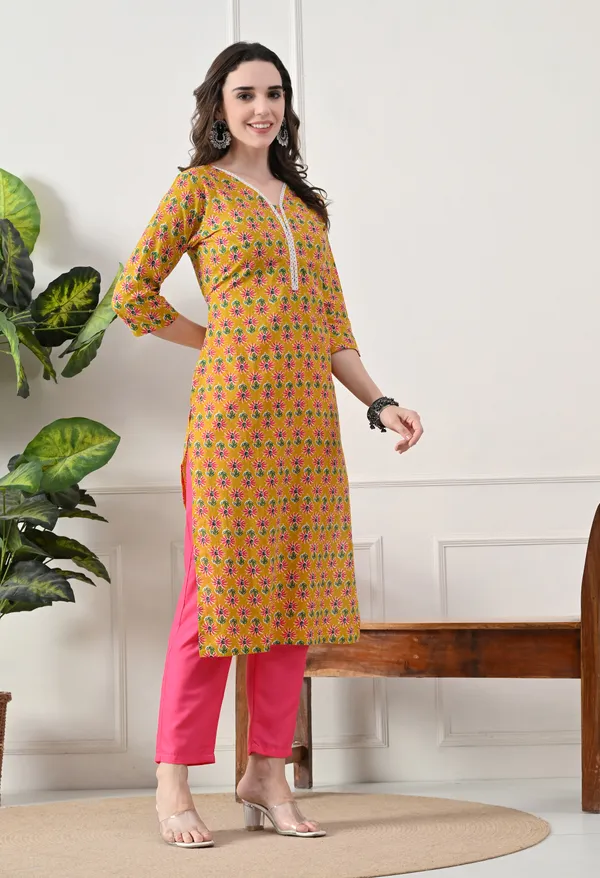 Yellow_Cotton_Floral_Printed_Kurta_For_Women