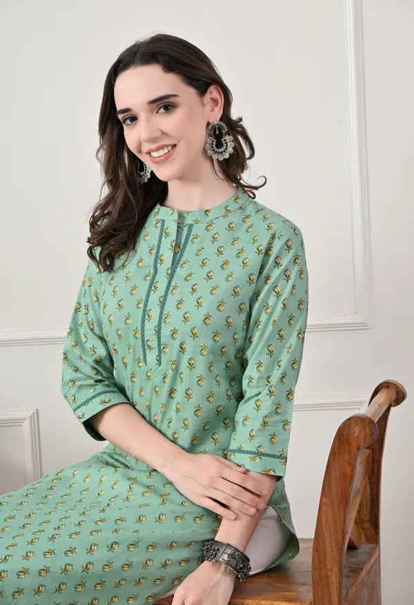 Green_Cotton_Floral_Print_Kurta_For_Women
