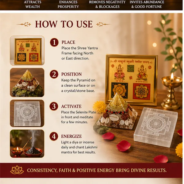 Lakshmi_Wealth_Altar_Combo_–_Laxmi_Pyramid_+_Selenite_Plate_+_Shree_Yantra_Frame