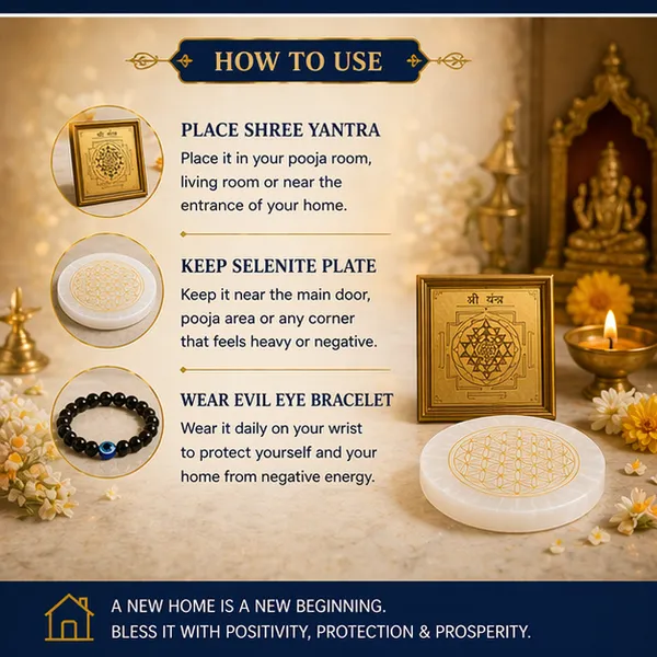 New_Home_Entry_Combo_–_Vastu_Shanti_&_Positive_Energy_Kit_-_Shree_Yantra_Pyrite_Frame_+_Evil_Eye_Bracelet_+_Selenite_Plate