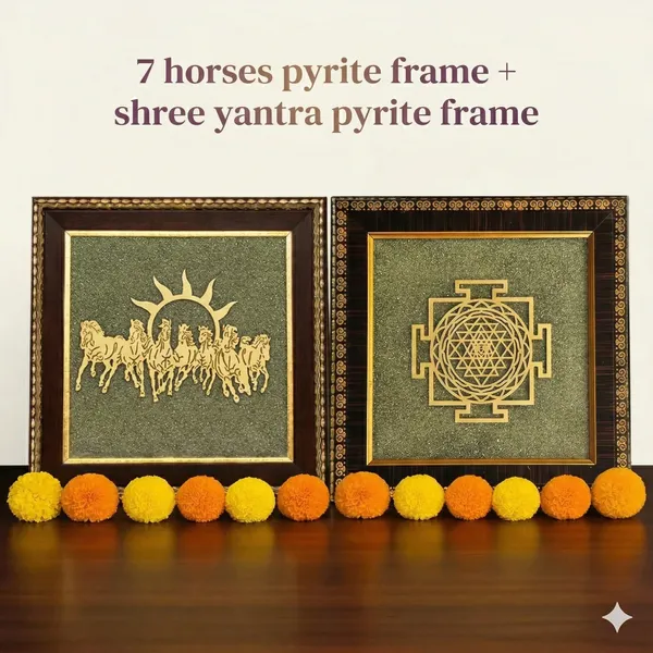 7_Horses_On_Raw_Pyrite_Frame_With_Shree_Yantra_Pyrite_Frame_-_Career_And_Wealth_|_Pack_of_2