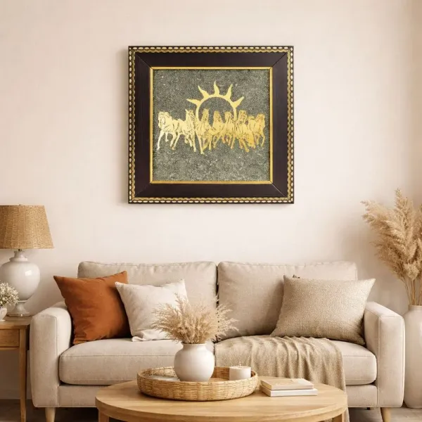 7_Horses_On_Raw_Pyrite_Frame_With_Shree_Yantra_Pyrite_Frame_-_Career_And_Wealth_|_Pack_of_2