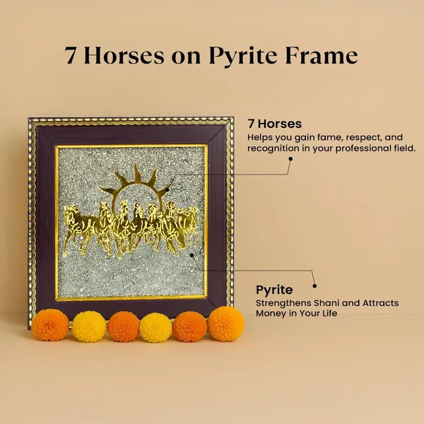 7_Horses_On_Raw_Pyrite_Frame_With_Shree_Yantra_Pyrite_Frame_-_Career_And_Wealth_|_Pack_of_2