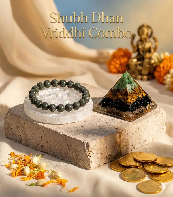 Shubh_Dhan_Vridhi_Combo_-_Raw_Pyrite_Bracelet_And_Dhan_Yog_Pyramid_And_Selenite_Plate_|_Multicolor_Pack_of_3