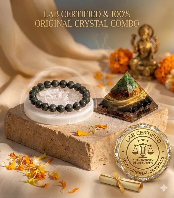 Shubh_Dhan_Vridhi_Combo_-_Raw_Pyrite_Bracelet_And_Dhan_Yog_Pyramid_And_Selenite_Plate_|_Multicolor_Pack_of_3