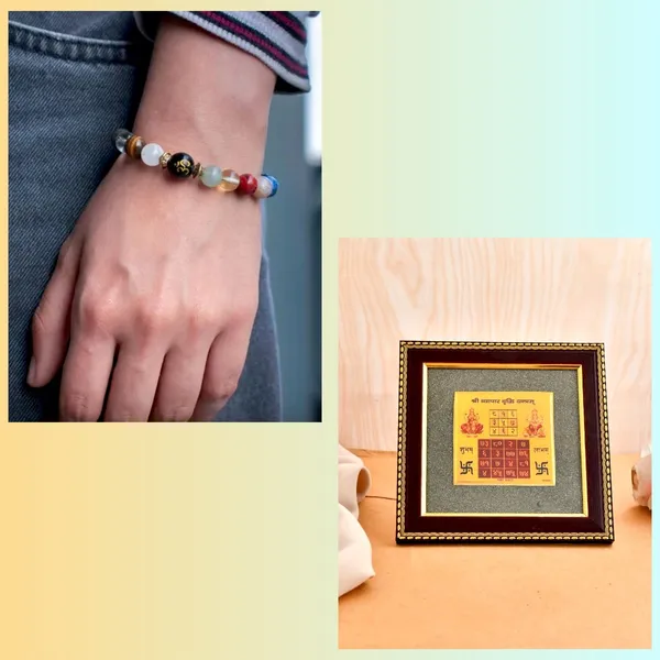 Shubh_Vyapar_Combo_-_Vyapar_Vridhi_Yantra_Frame_And_Navgraha_Bracelet_|_Multicolor_Pack_of_2