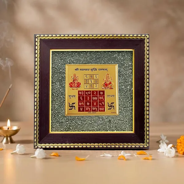 Shubh_Vyapar_Combo_-_Vyapar_Vridhi_Yantra_Frame_And_Navgraha_Bracelet_|_Multicolor_Pack_of_2