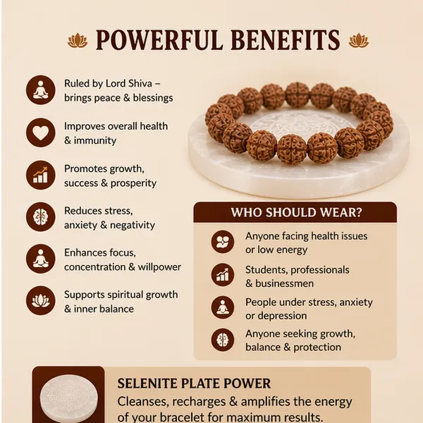 5_Mukhi_Rudraksha_Bracelet_+_FREE_Selenite_Plate_–_Health,_Growth_&_Balance
