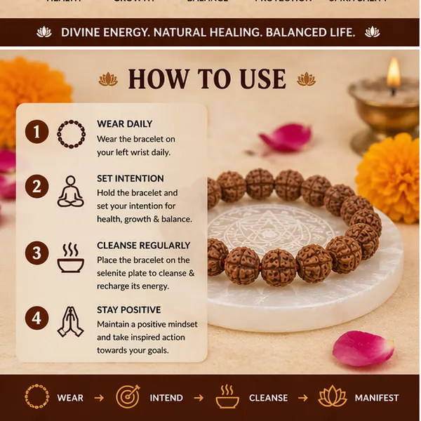 5_Mukhi_Rudraksha_Bracelet_+_FREE_Selenite_Plate_–_Health,_Growth_&_Balance