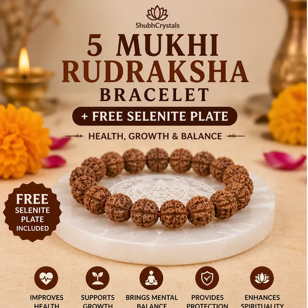 5_Mukhi_Rudraksha_Bracelet_+_FREE_Selenite_Plate_–_Health,_Growth_&_Balance