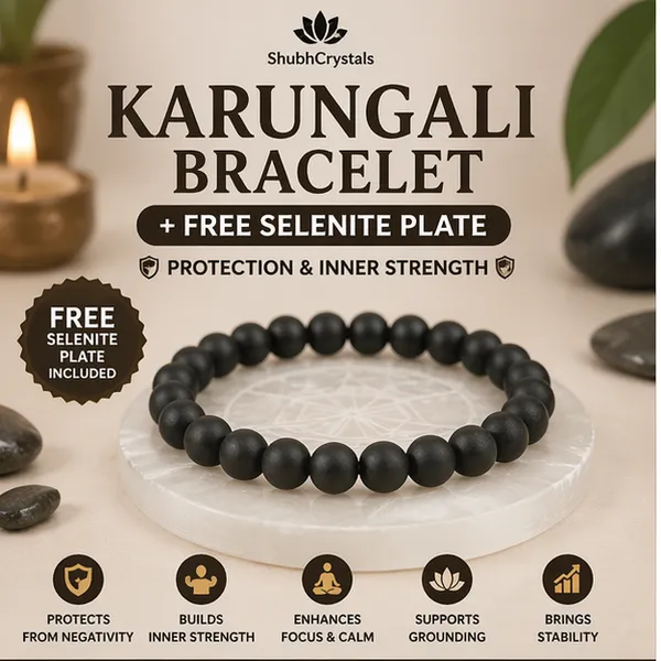 Karungali_Bracelet_+_FREE_Selenite_Plate_–_Protection_&_Inner_Strength