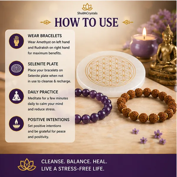 Stress_Relief_Combo_–_Peace,_Sleep_&_Anxiety_Control_(Amethyst_Bracelet_+_5_Mukhi_Rudraksh_Bracelet_+_Selenite_Plate)